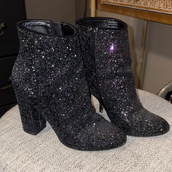 Call It Spring Shoes - Black Glitter Ankle Boots